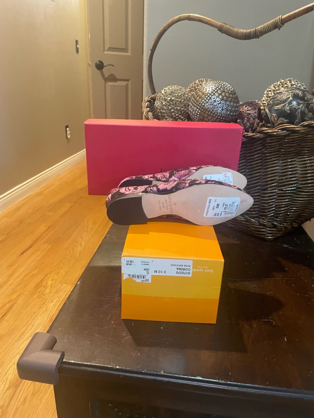 kate spade Black Floral Slip-On Mules with Pink Accents